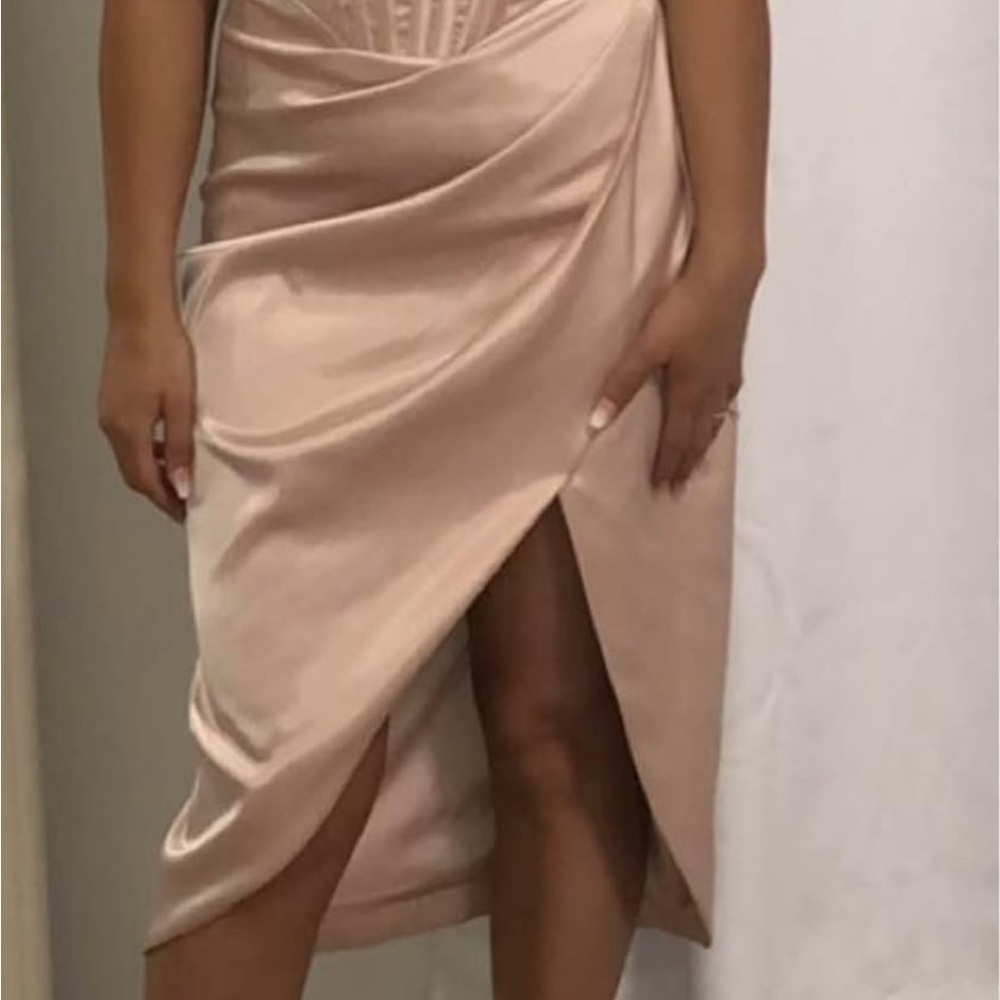 Chic Asymmetrical Satin Dress in Blush